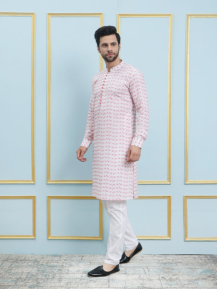 Embroidered Pure Cotton Straight Kurta with Pyjama