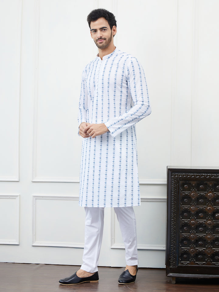 Embroidered Pure Cotton Straight Kurta with Pyjama