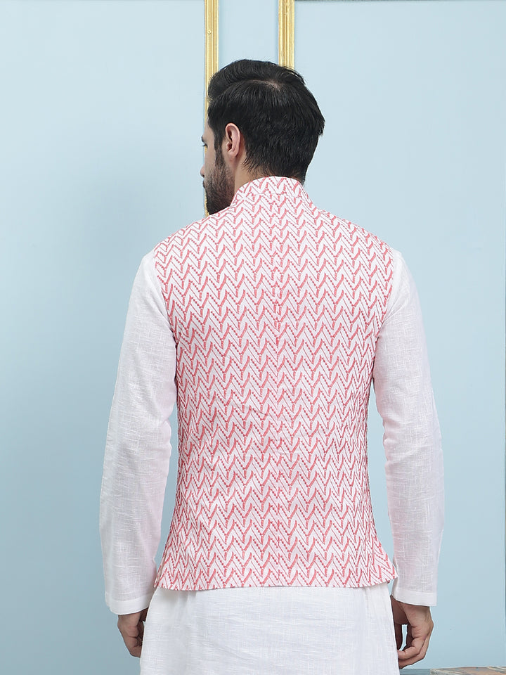 Pure Cotton Straight Kurta & Pyjama with Embroidered Nehru Jacket