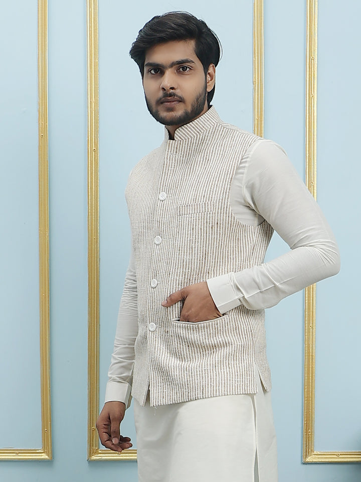 Solid Handwoven Pure Cotton Nehru Jacket