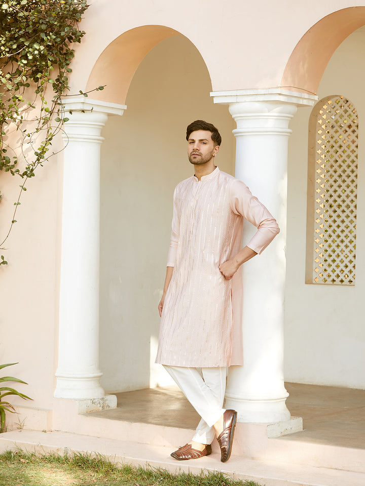 Sequins Embroidered Pure Chanderi Silk Straight Kurta with Pyjama