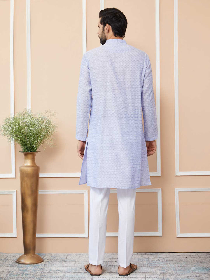 Periwinkle Blue Ethnic Motifs Silk Jacquard Woven Design Straight Kurta