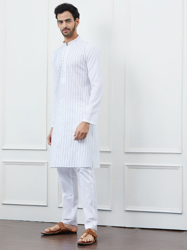 Sequin and Thread Work Pure Cotton Kurta with Pyjama