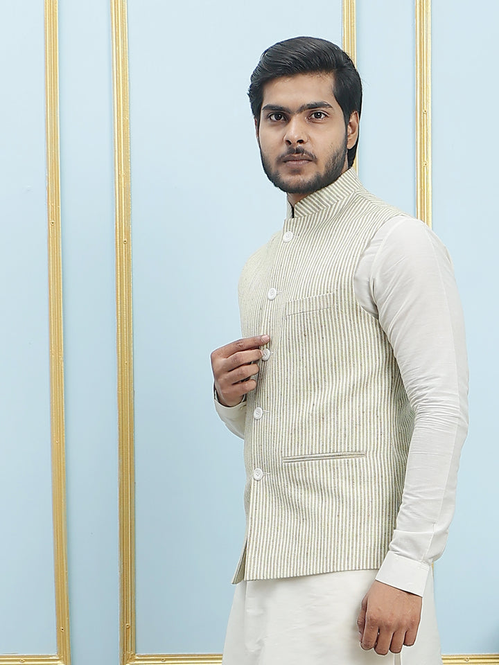 Solid Handwoven Pure Cotton Nehru Jacket