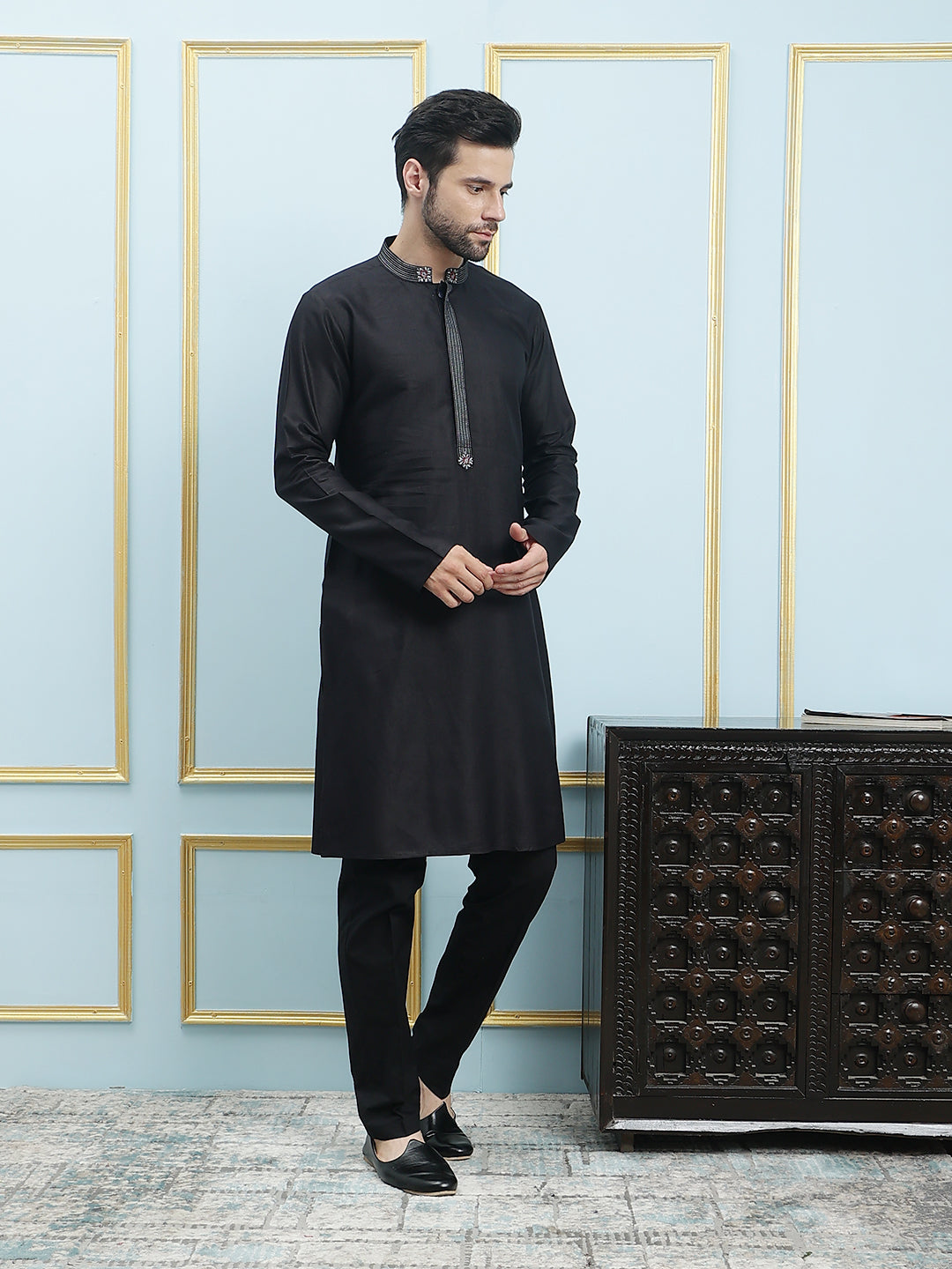 Solid Pure Cotton Straight Kurta with Pyjama