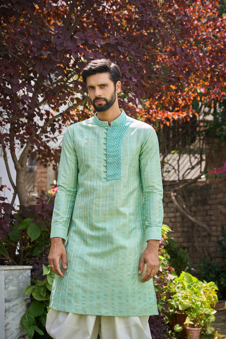 Pure Cotton Woven Kurta with Sequins Embroidered Yoke Design