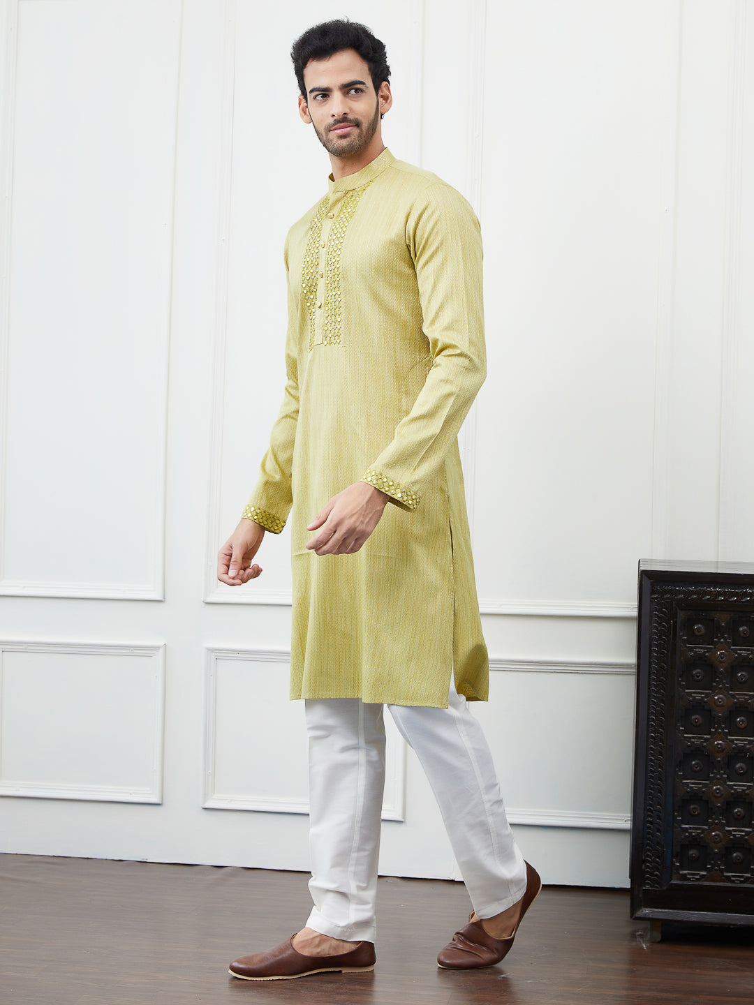 Embroidered Sequin Mirror Worked Pure Cotton Straight Kurta