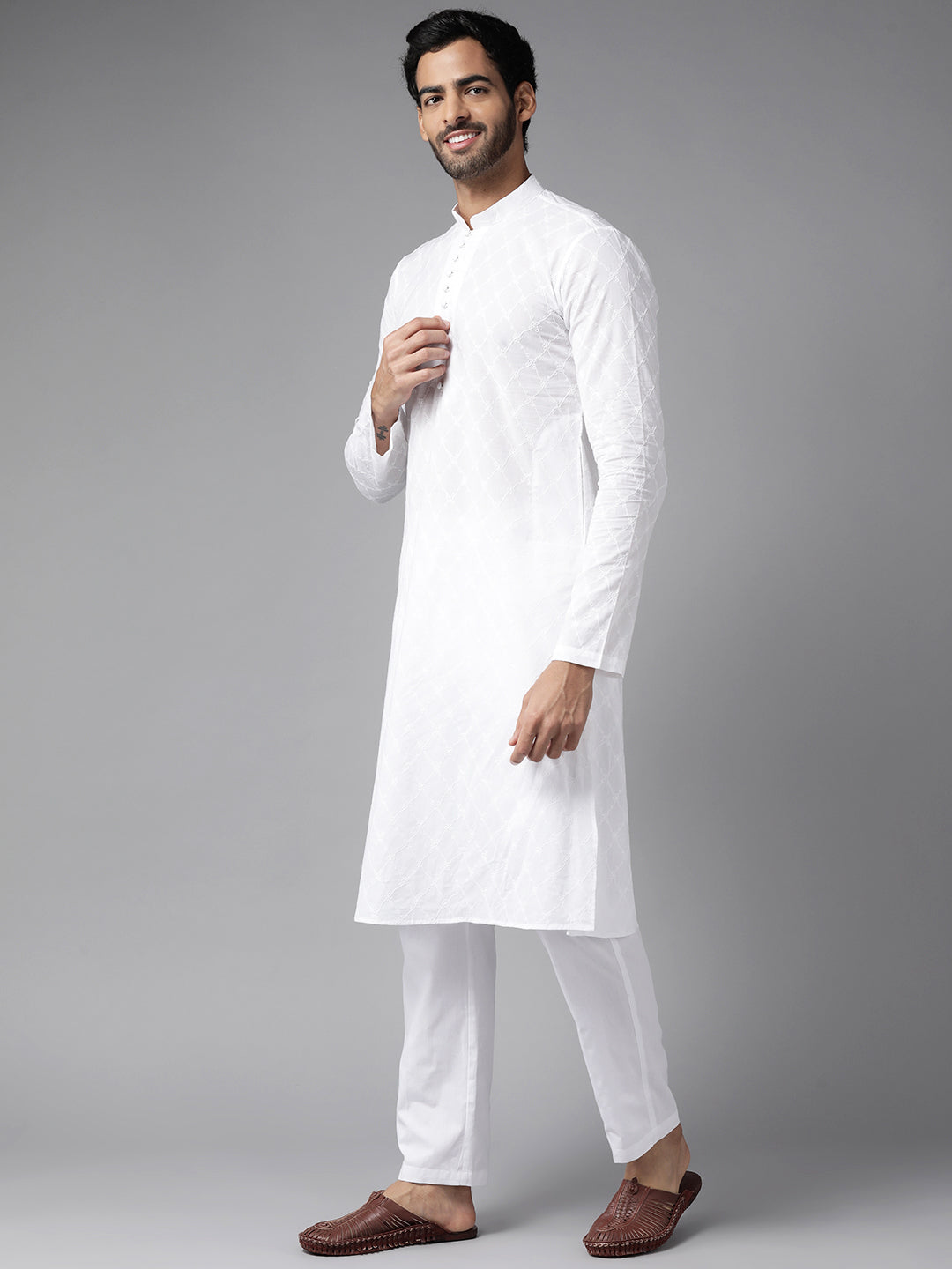 Chikankari Embroidered Straight kurta with Pyjama