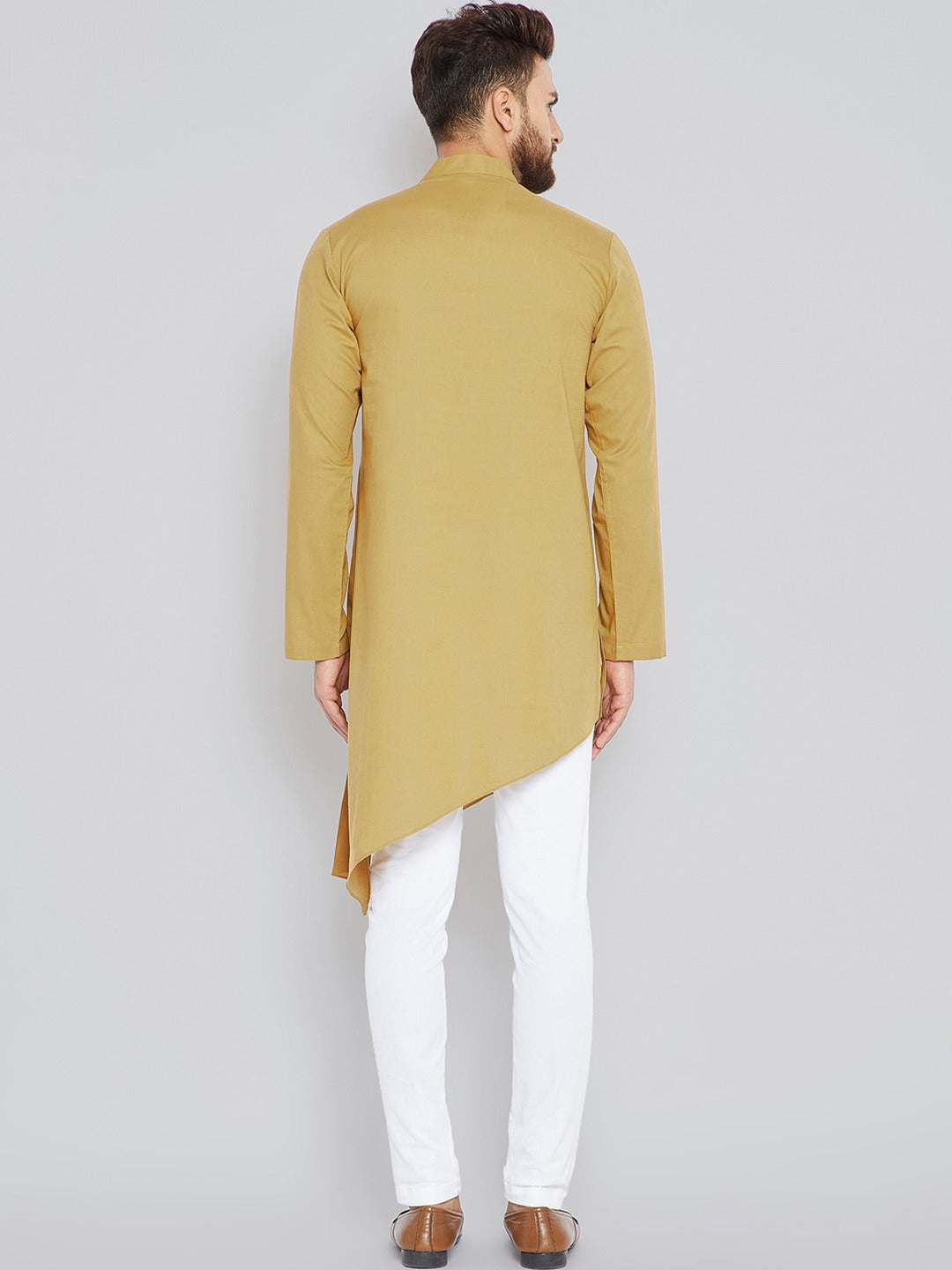 Khaki Asymmetric Pure Cotton Kurta