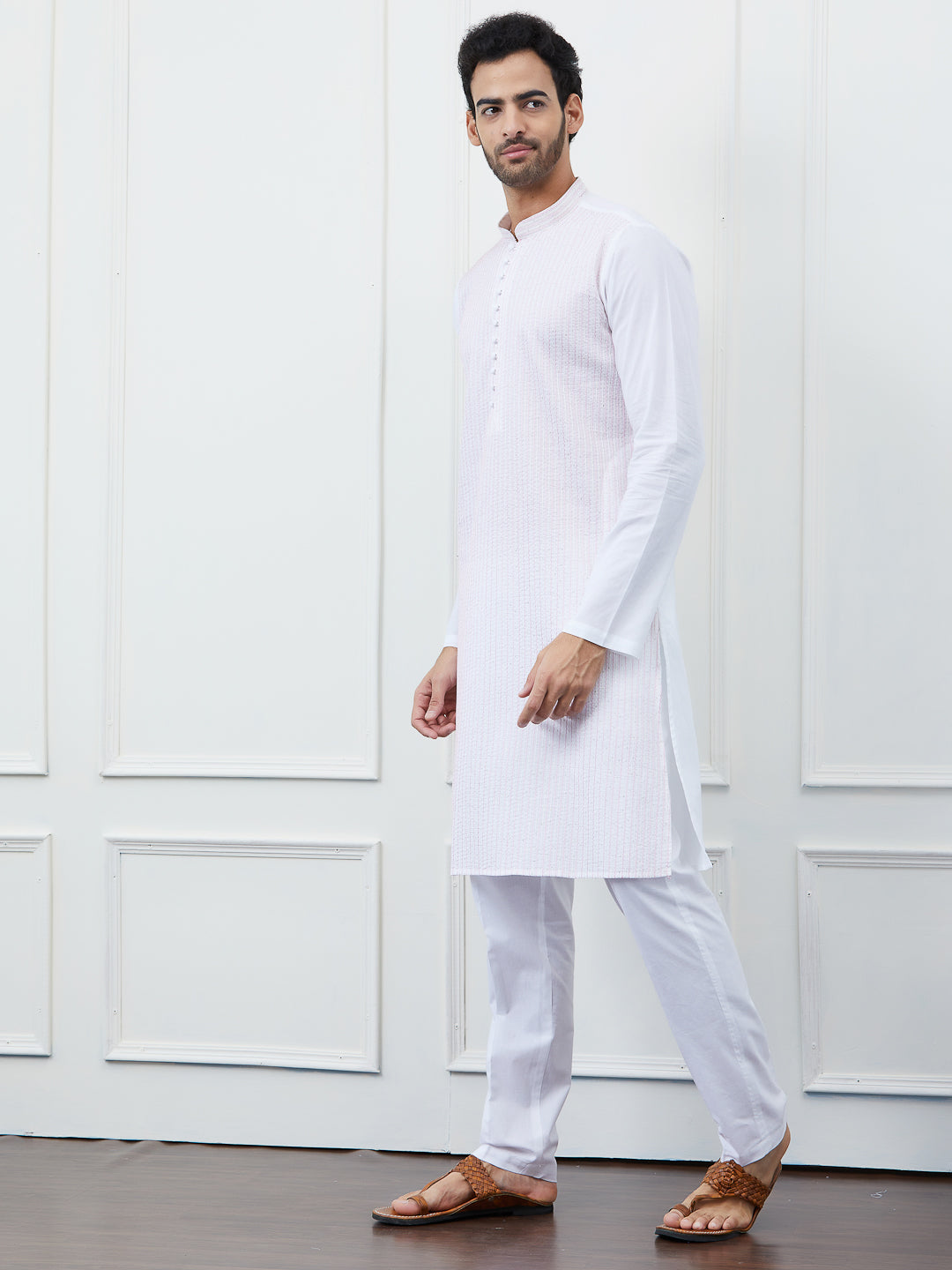 Sequin and Thread Work Pure Cotton Kurta with Pyjama