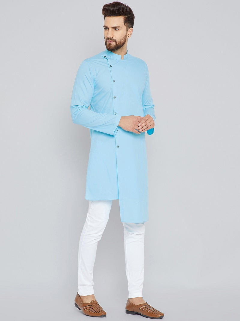 Blue Asymmetric Pure Cotton Kurta