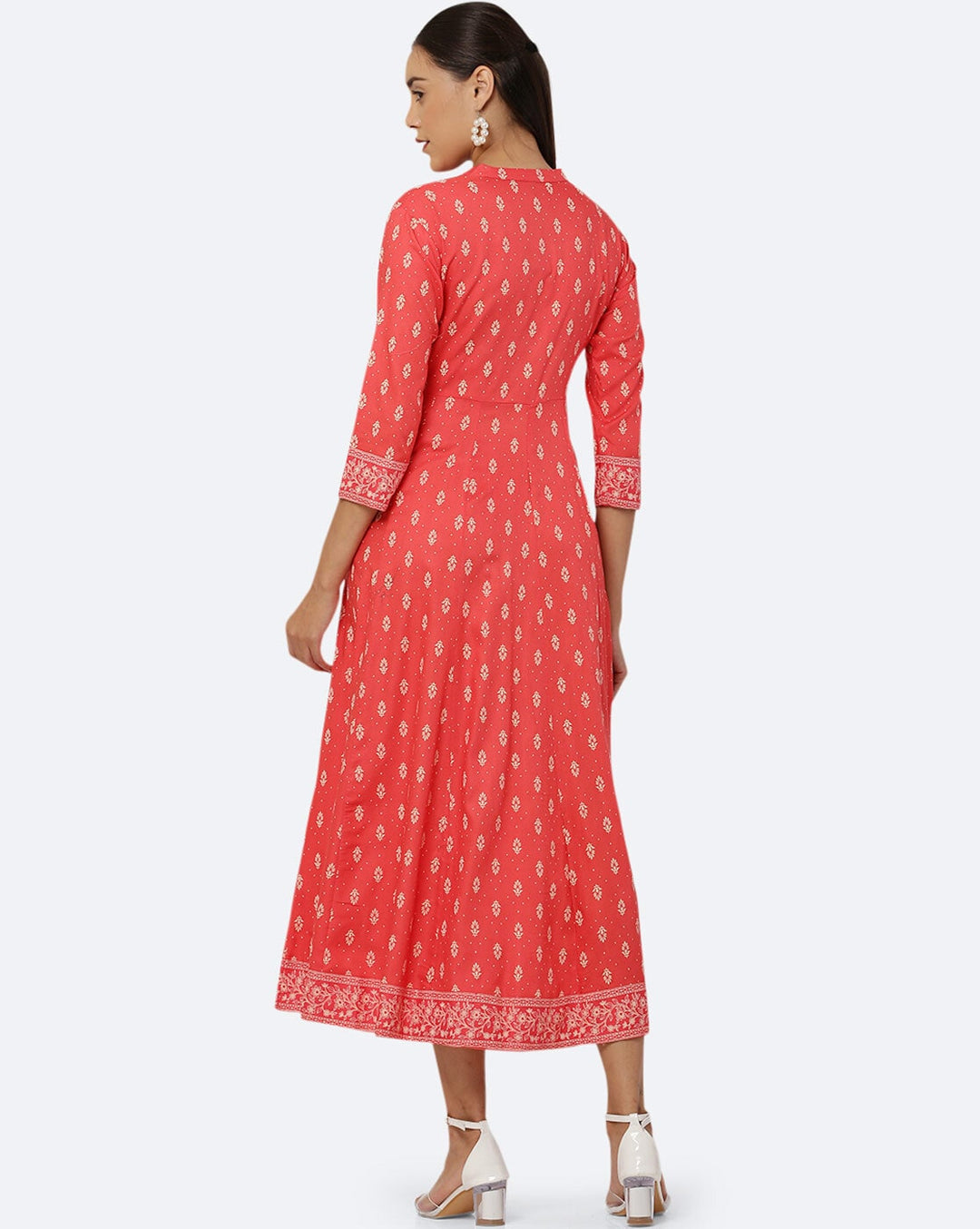 Orange Printed Anarkali Kurta