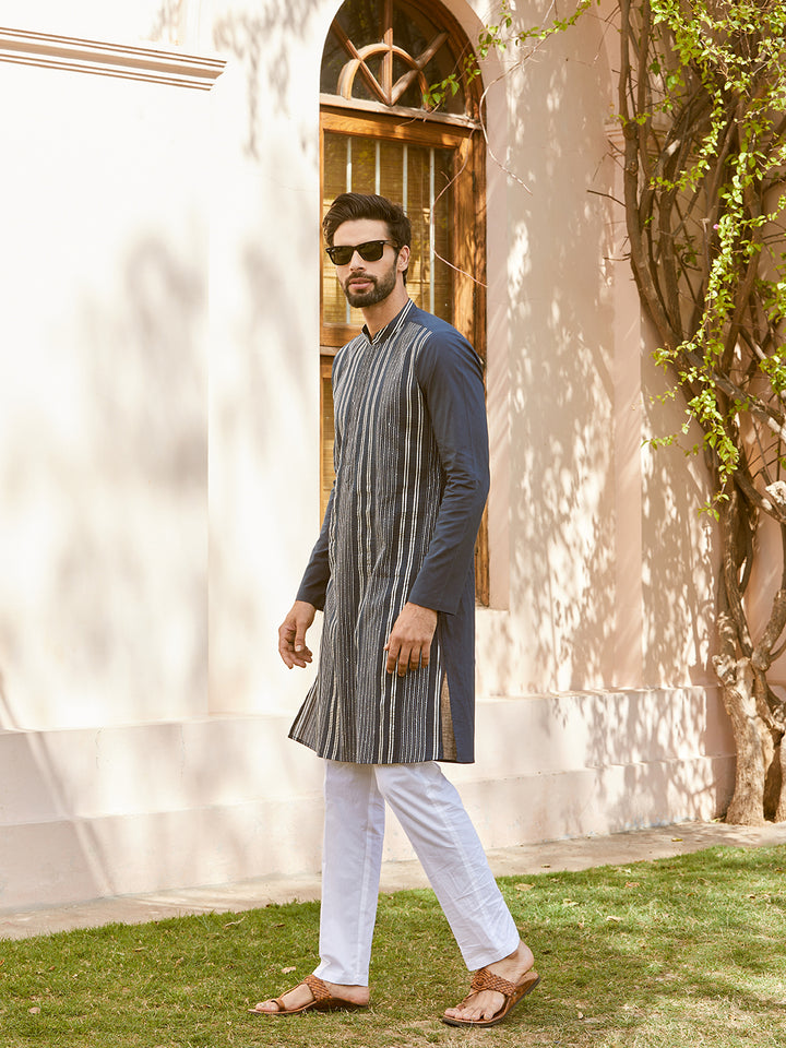 Gota Strips and Sequins Embroidered Pure Cotton Straight Kurta