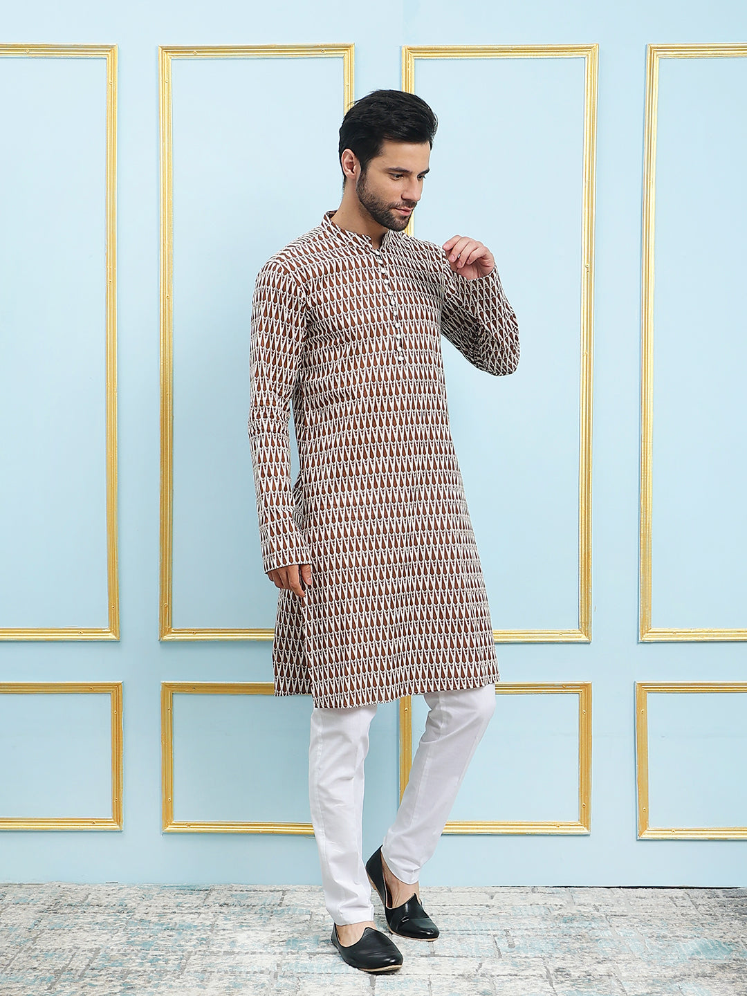 Printed Pure Cotton Straight Kurta with Pyjama