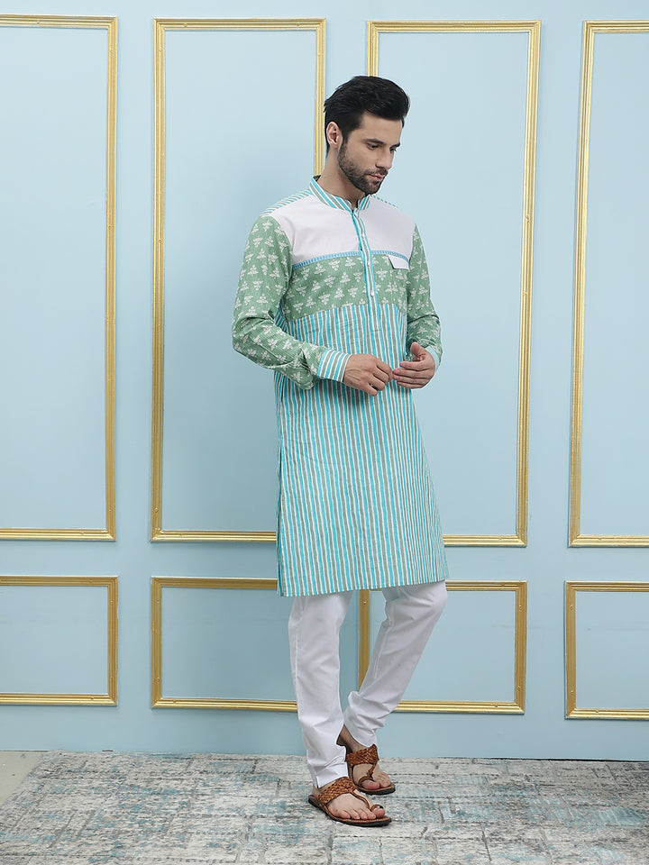 Printed Pure Cotton Straight Kurta with Princess Panel and Pyjama