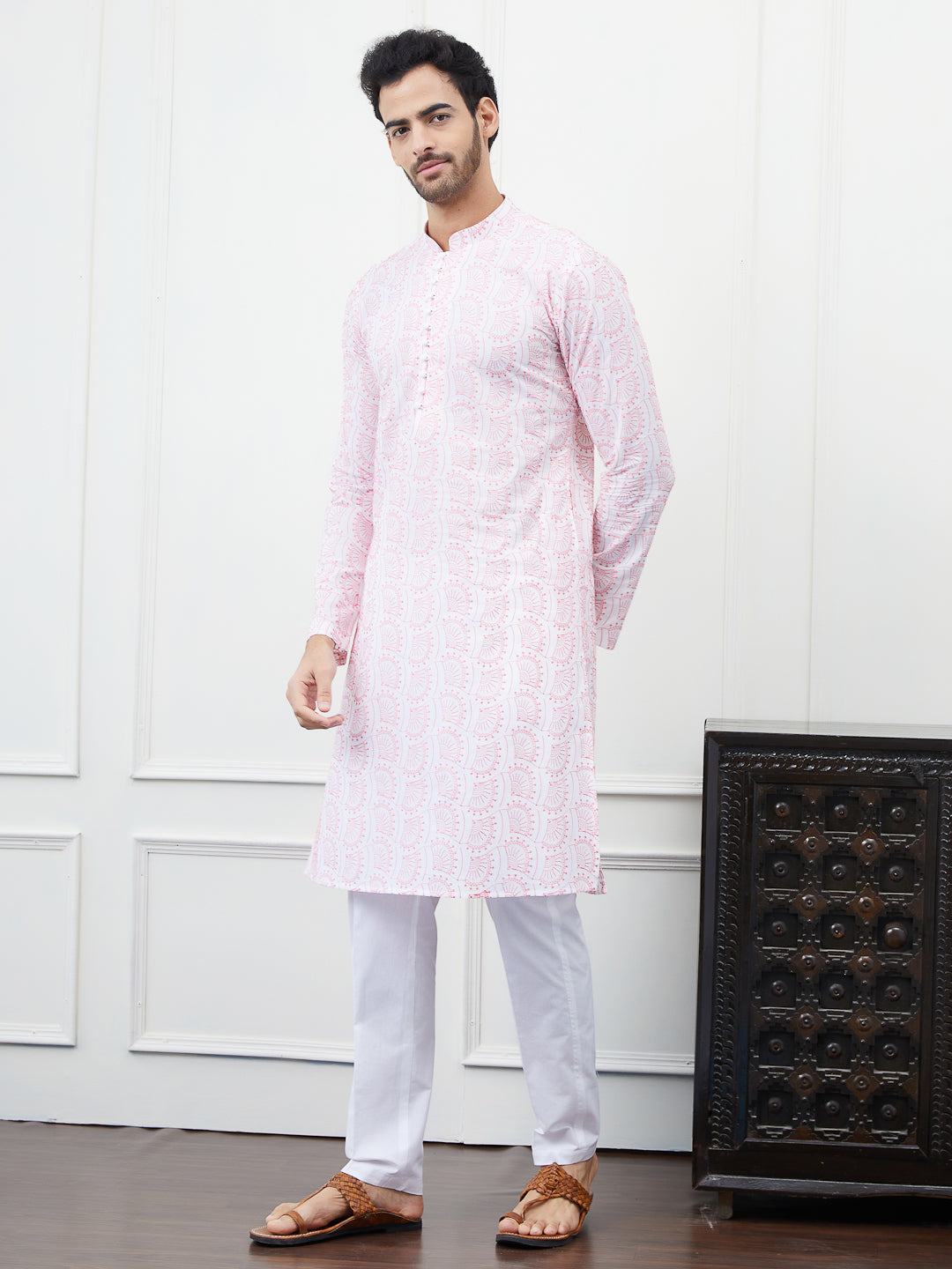 Embroidered Pure Cotton Straight Kurta with Pyjama