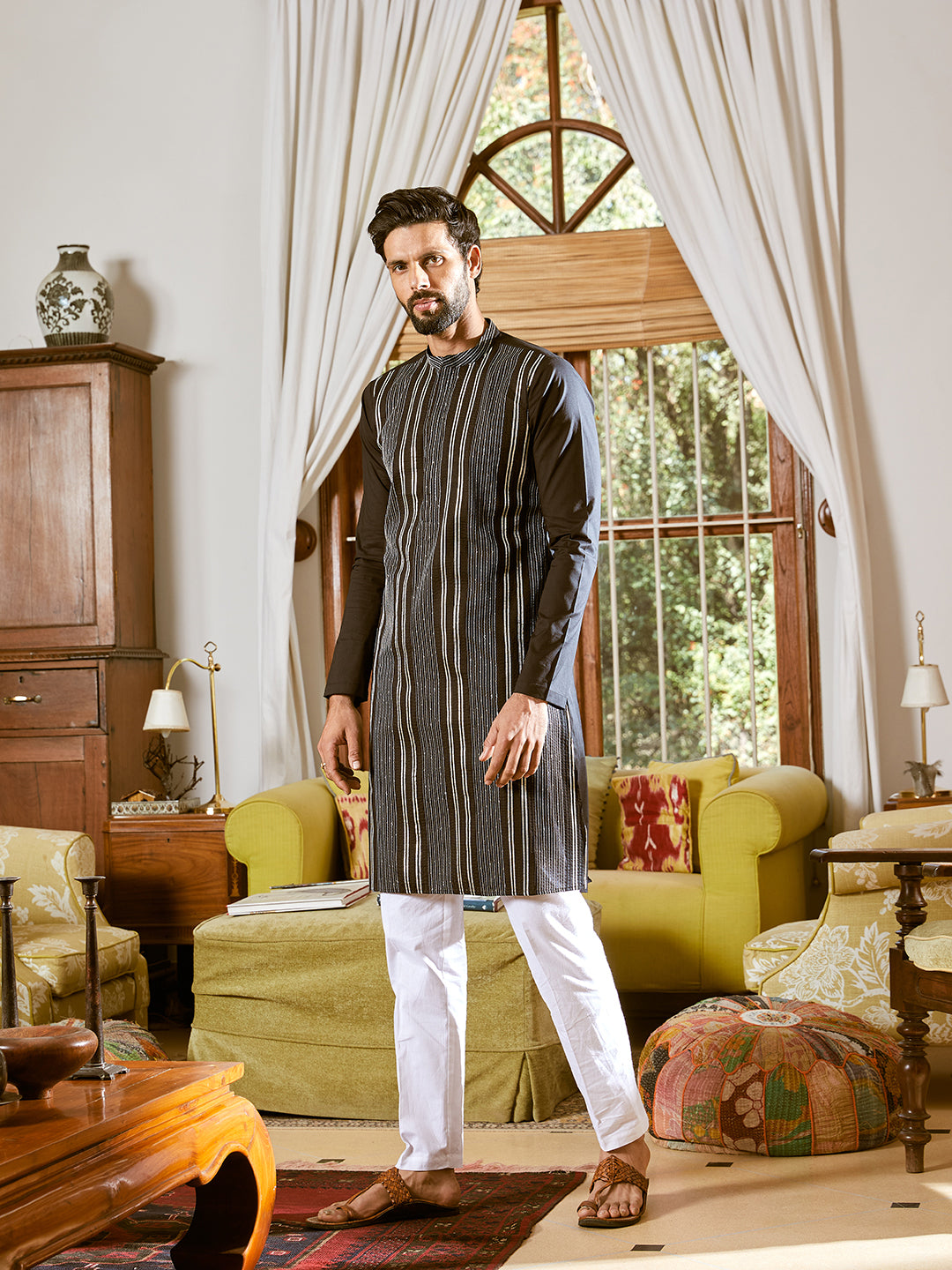 Gota Strips and Thread Worked Pure Cotton Straight Kurta