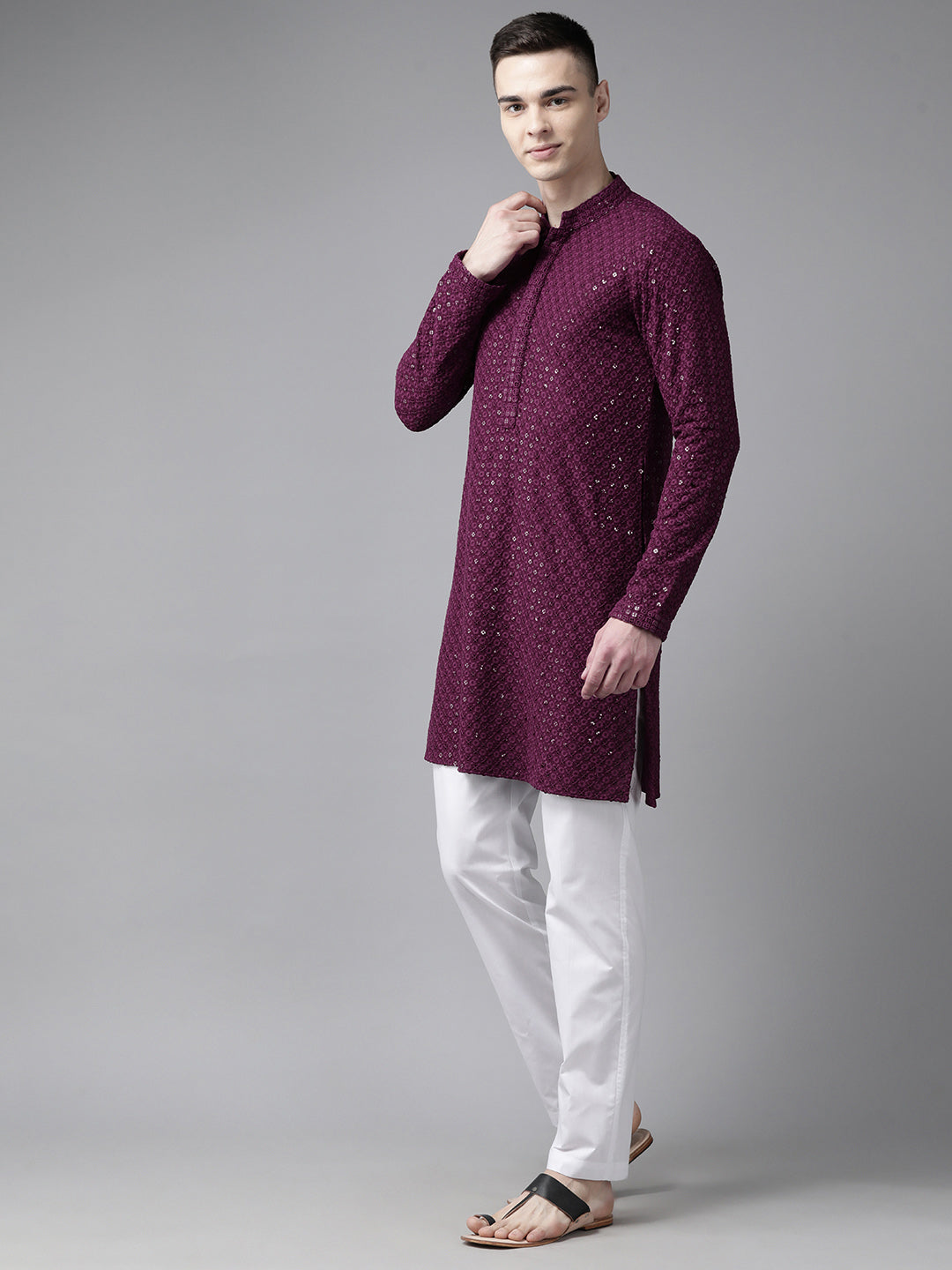 Sequins Embroidered Rayon Kurta With pyjama