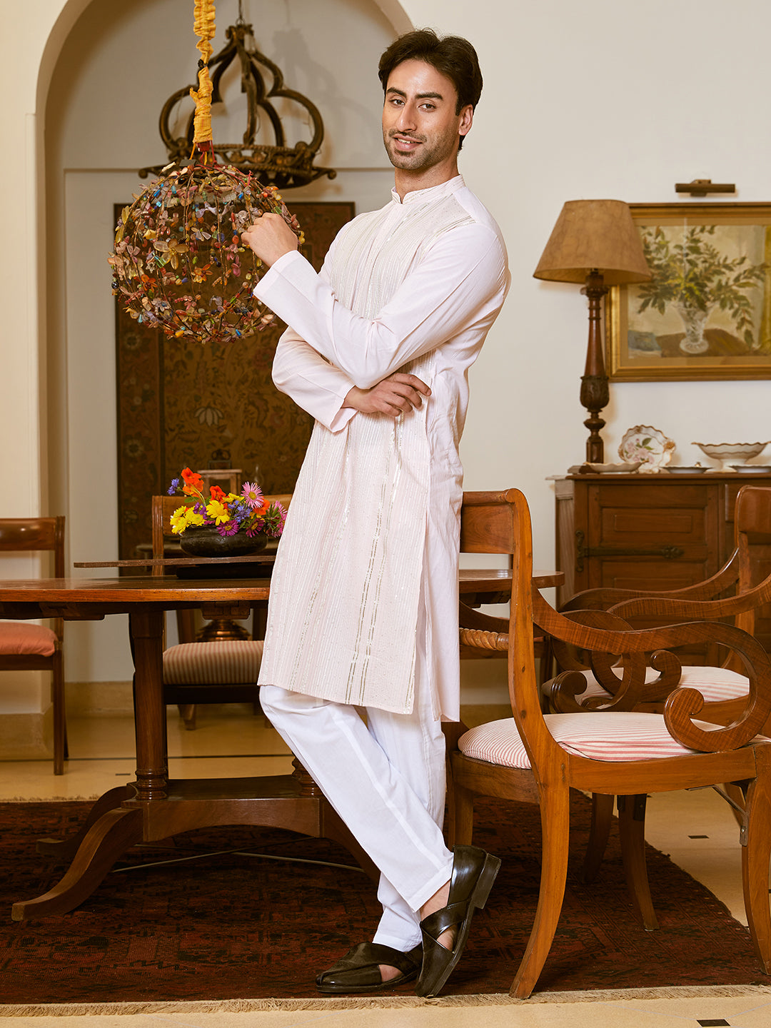 Gota Strips and Sequins Embroidered Pure Cotton Straight Kurta