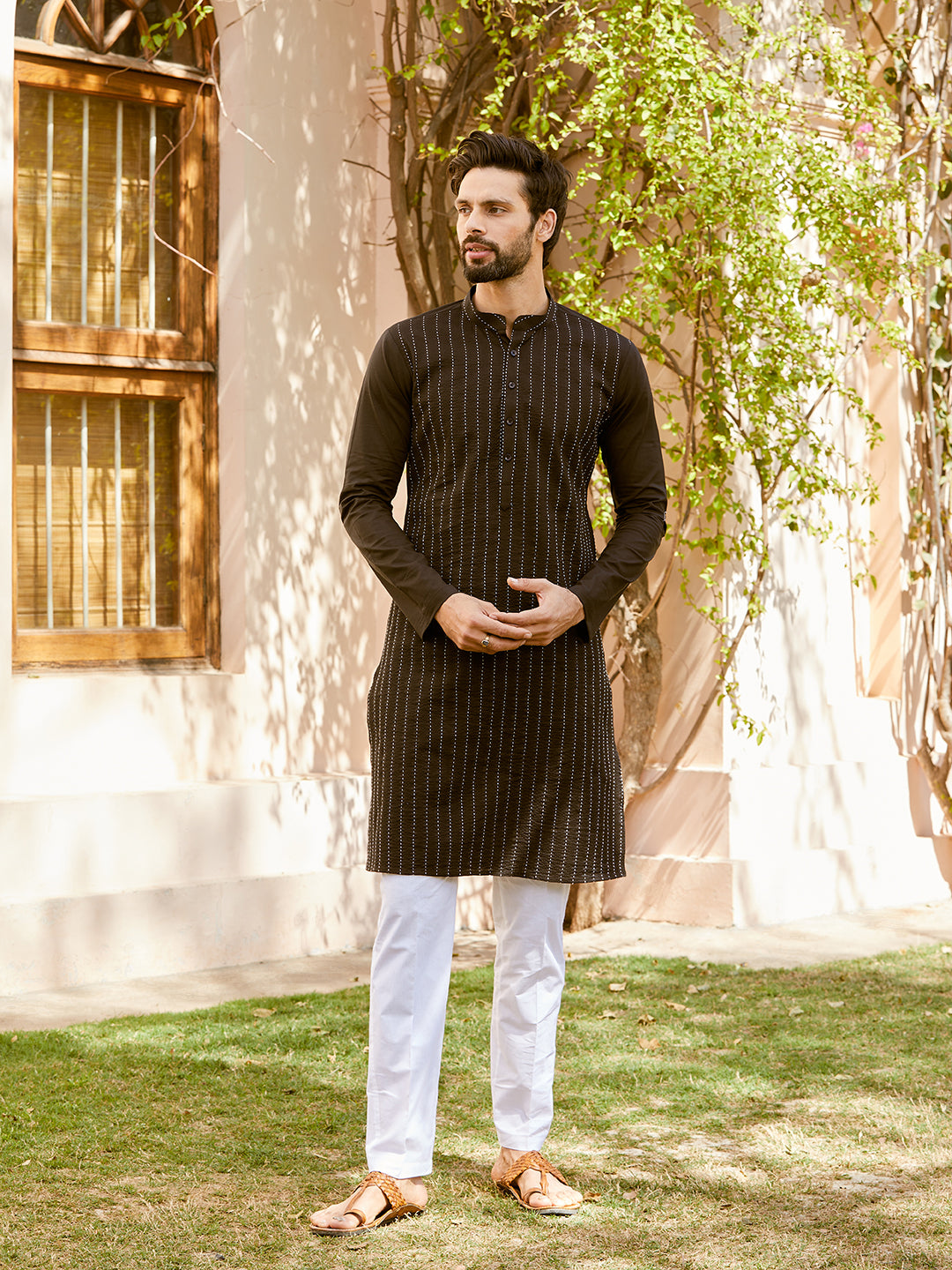 Thread Worked Pure Cotton Straight Kurta with Pyjama