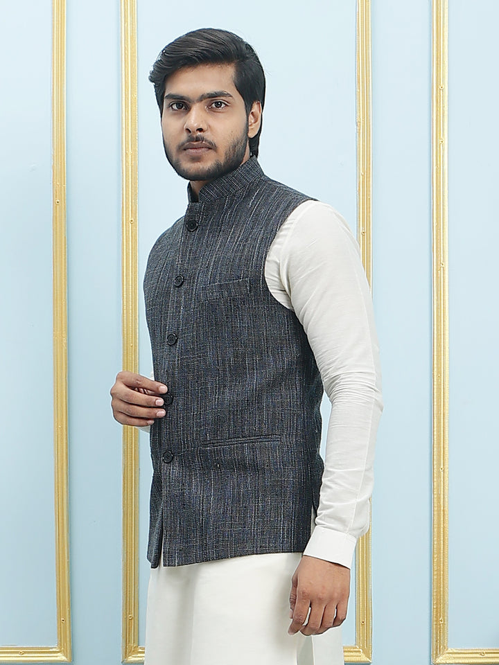 Solid Handwoven Pure Cotton Nehru Jacket