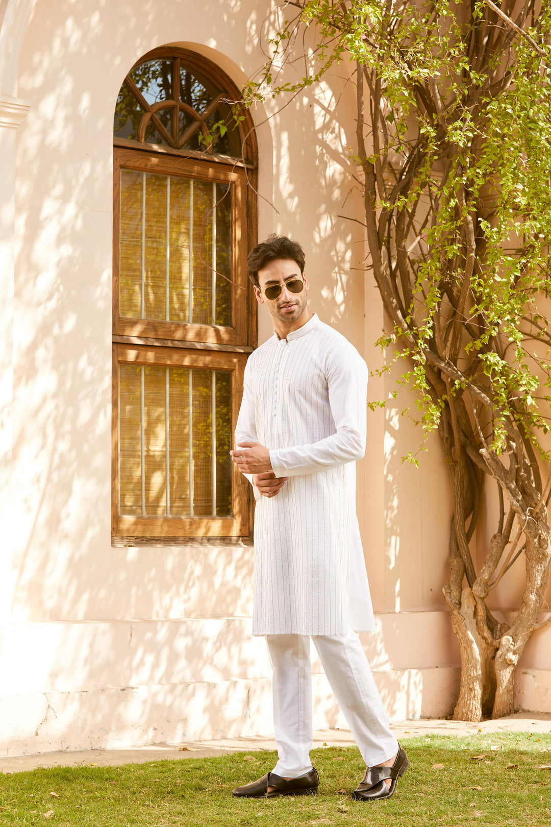 Pintuck with Thread work Pure Cotton Straight Kurta with Pyjama