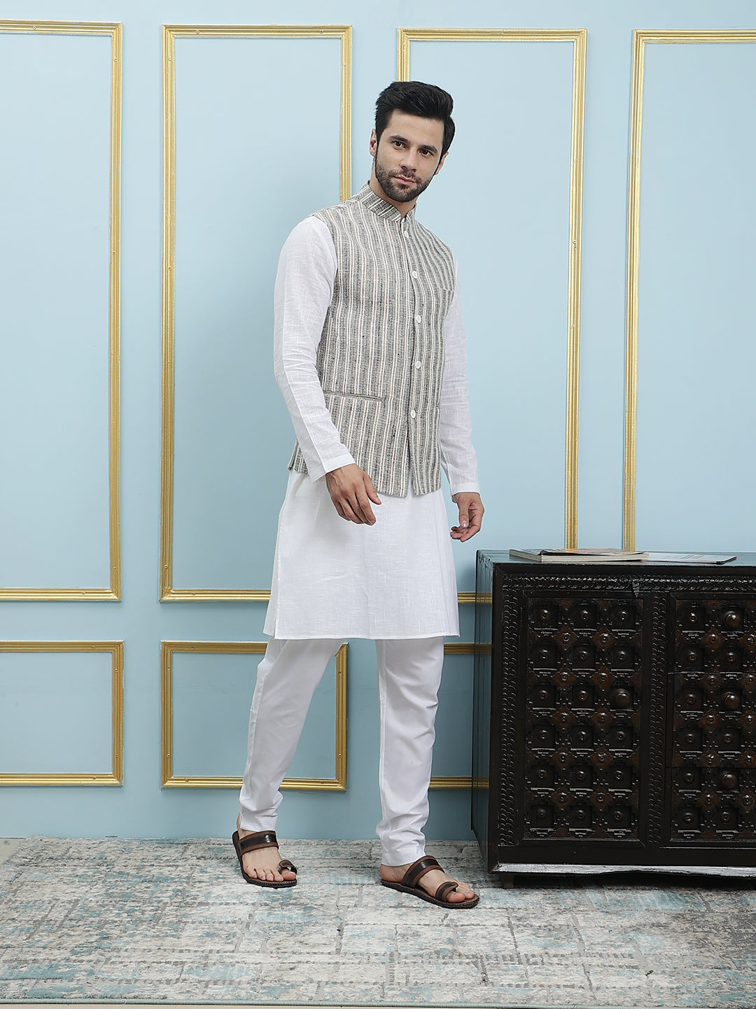 Handwoven Pure Cotton Nehru Jacket