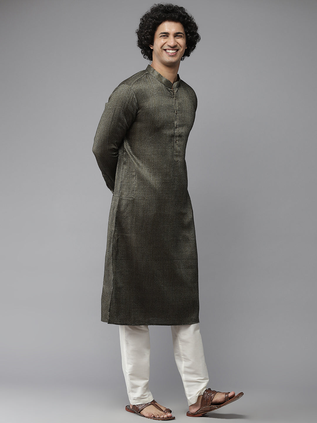 Silk Woven Straight Kurta with Pyjama