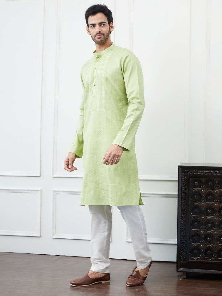 Embroidered Sequin and Thread Worked Pure Cotton Straight Kurta with Pyjama