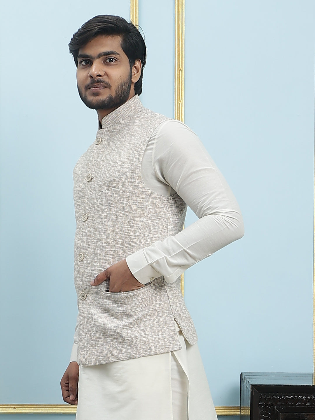 Solid Handwoven Pure Cotton Nehru Jacket