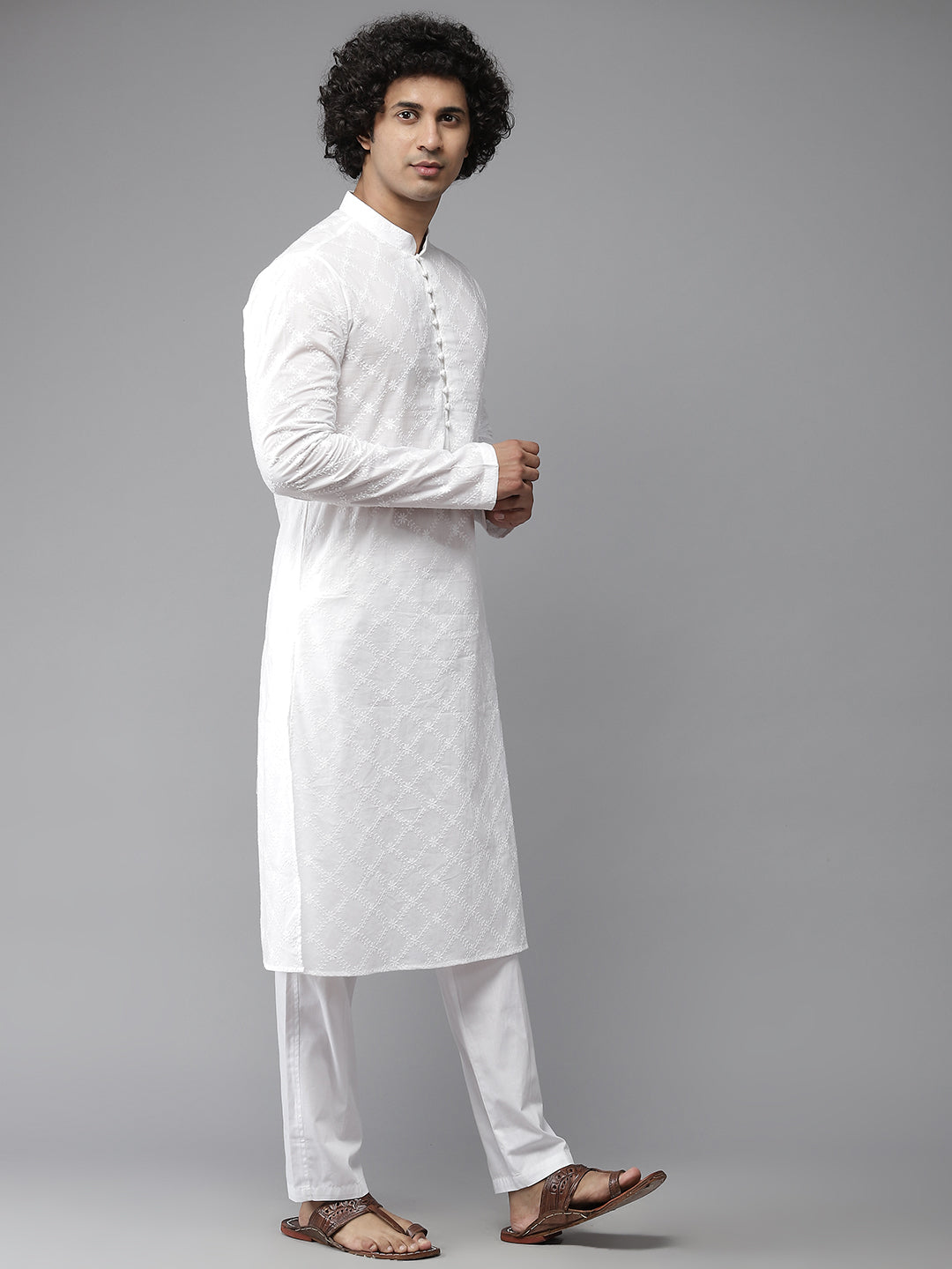 Chikankari Embroidered Straight kurta with Pyjama