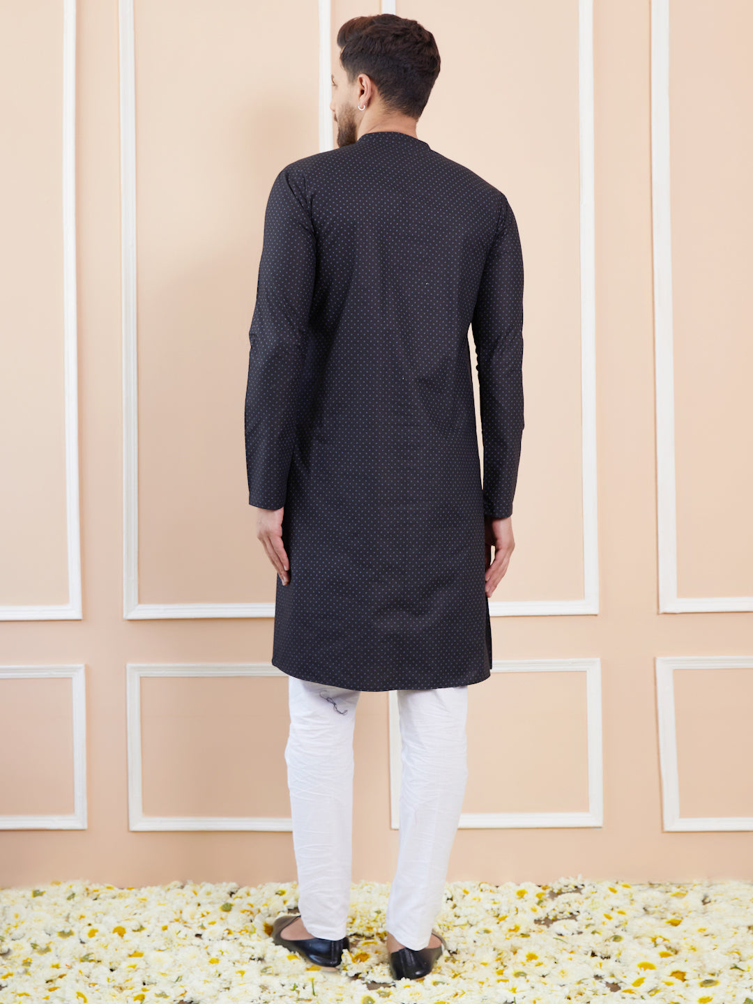 Black Printed Cotton Straight Kurta