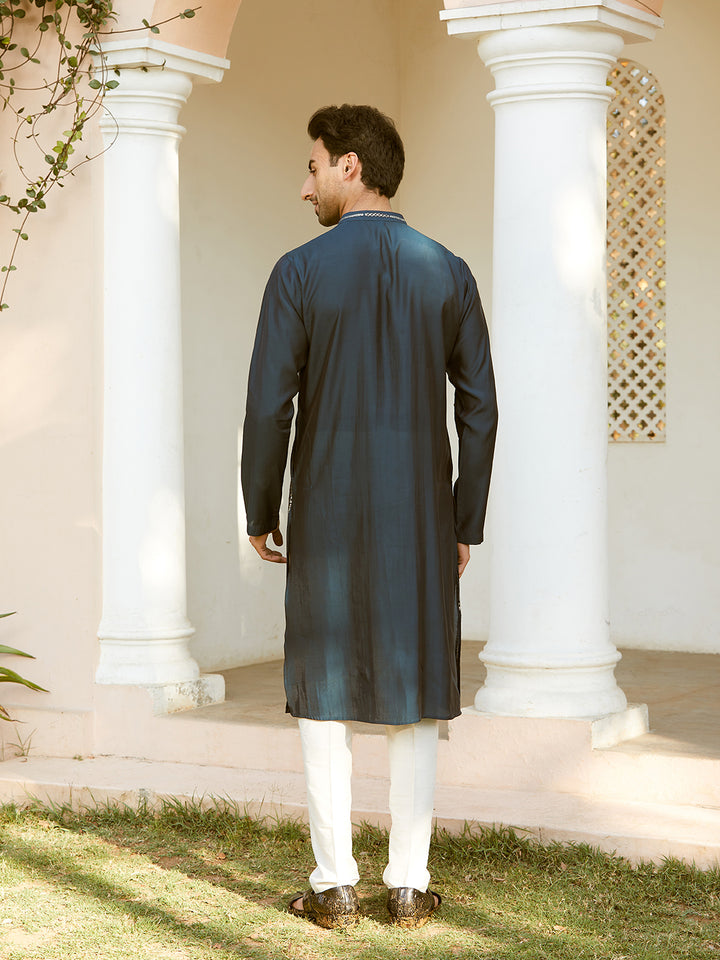 Sequins Embroidered Pure Chanderi Silk Straight Kurta with Pyjama