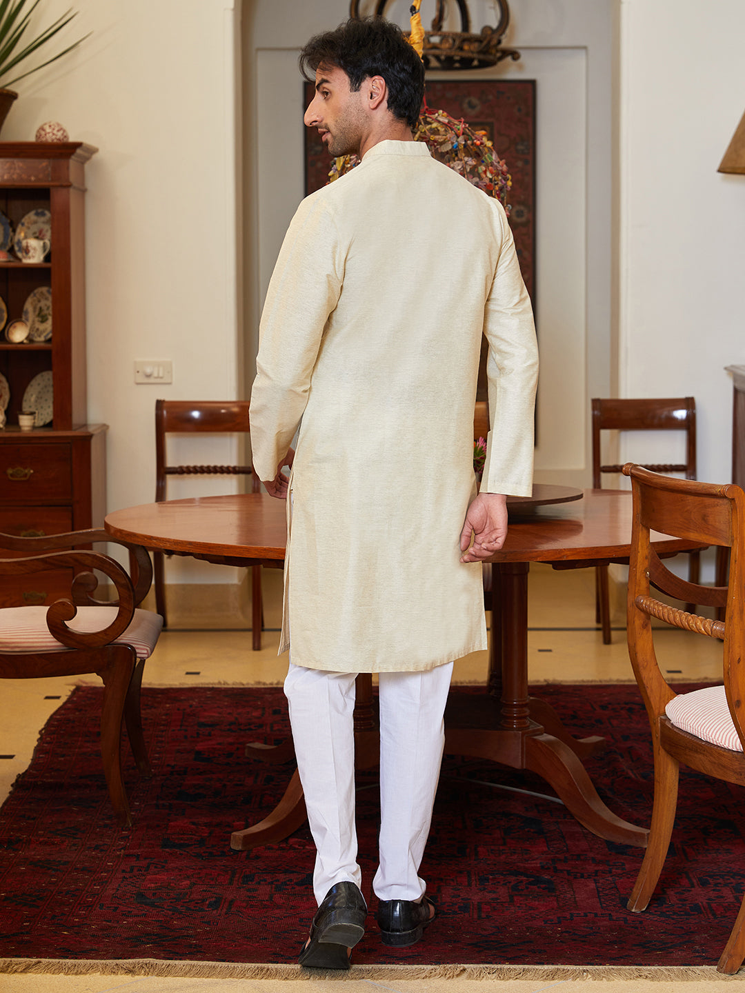 Pintuck Cotton Silk Straight Kurta with Pyjama