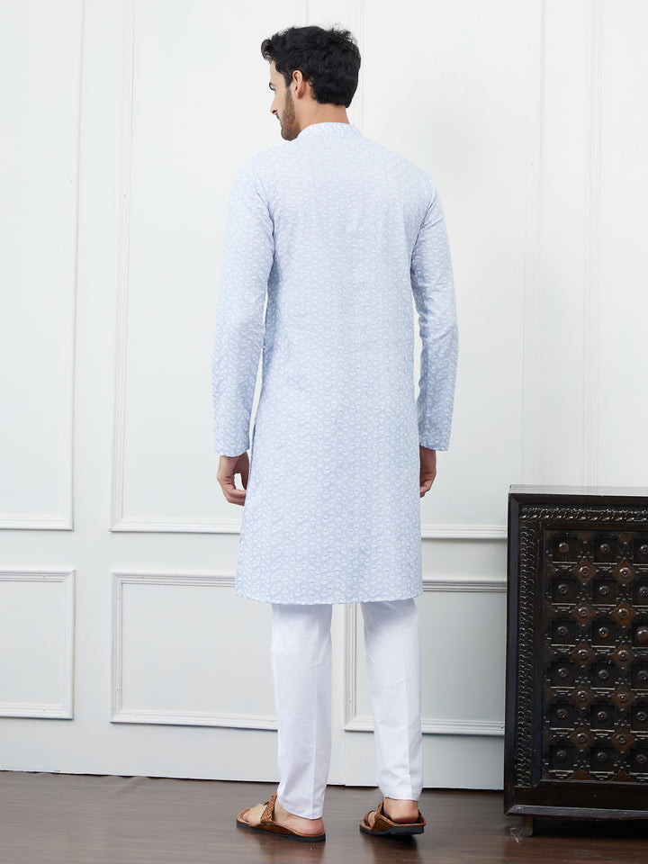 Embroidered Pure Cotton Straight Kurta with Pyjama