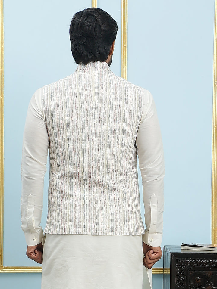 Pure Silk Straight Kurta & Pyjama Set with Handwoven Nehru Jacket