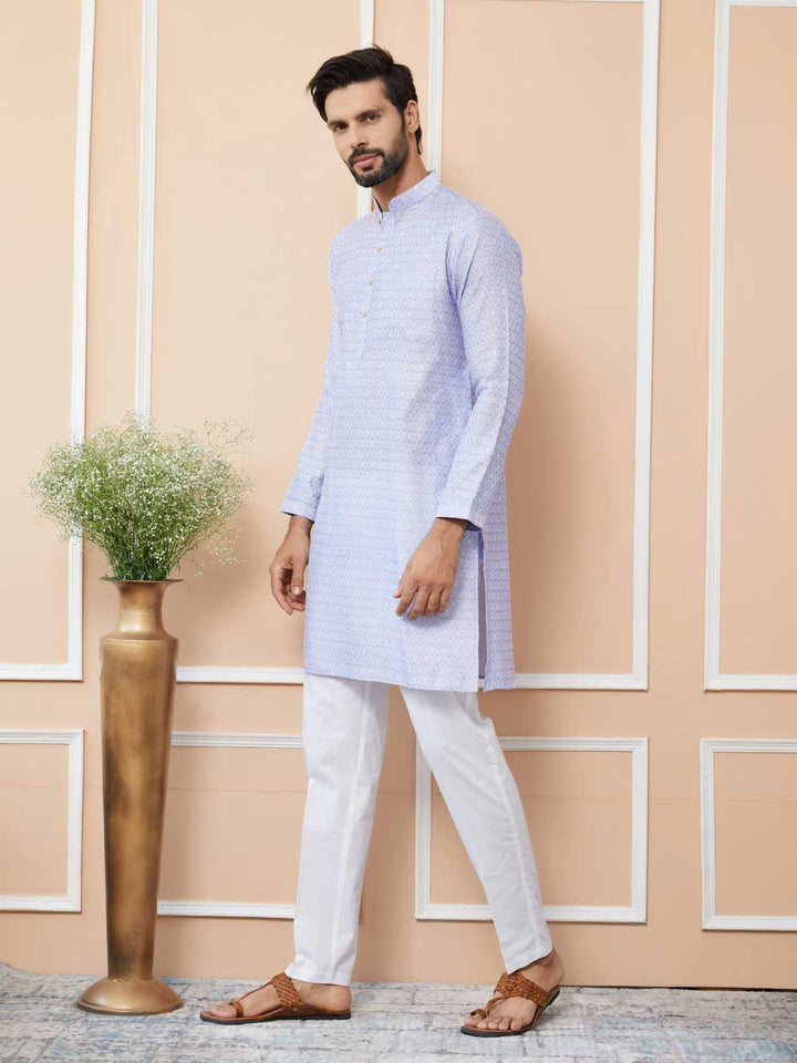 Periwinkle Blue Ethnic Motifs Silk Jacquard Woven Design Straight Kurta