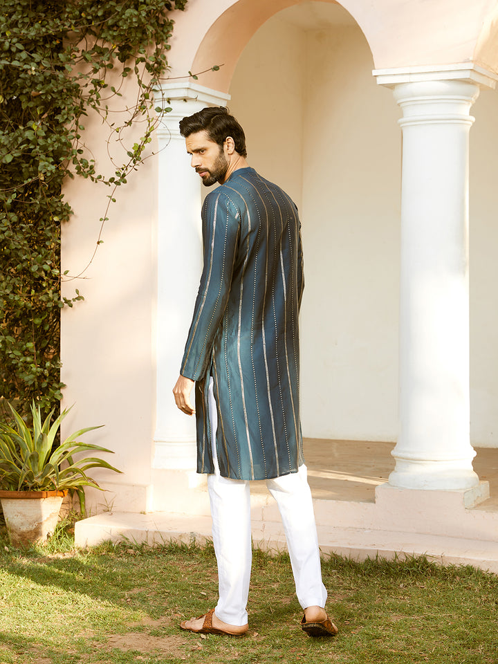 Sequins Embroidered Pure Chanderi Silk Straight Kurta with Pyjama