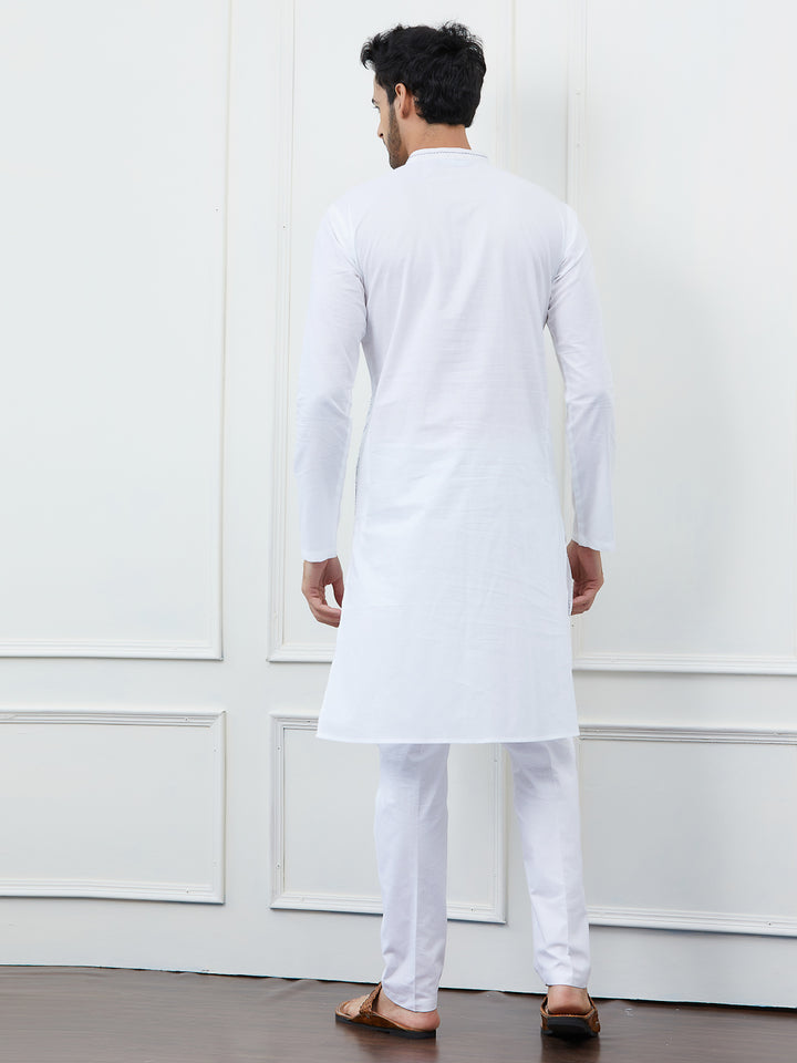 Sequin and Thread Work Pure Cotton Kurta with Pyjama