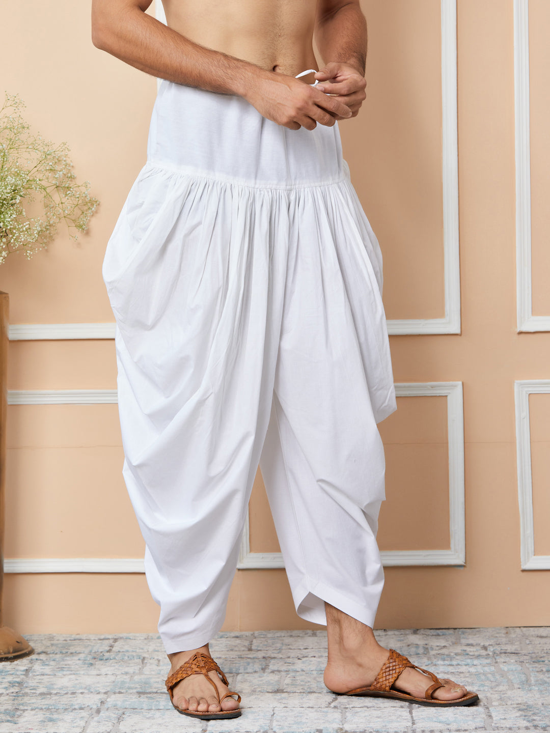 White Mid-Rise Loose-Fit Pure Cotton Salwar