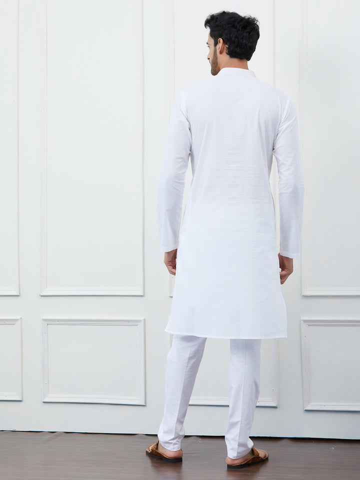 Sequin and Thread Work Pure Cotton Kurta with Pyjama