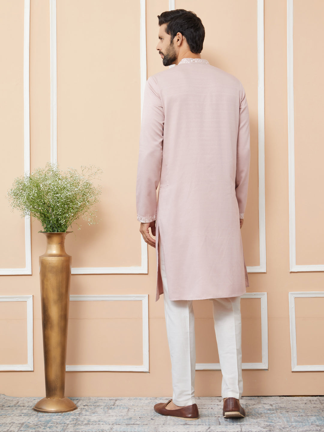 Peach Embroidered Zara Silk Straight Kurta