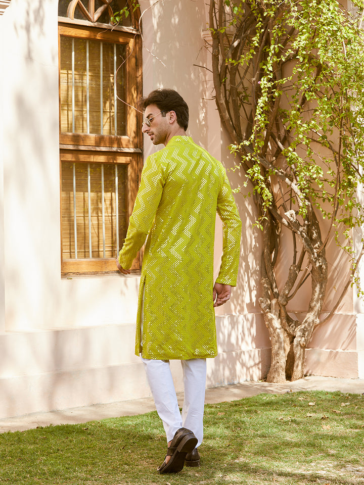 Sequins Embroidered Rayon Straight Kurta