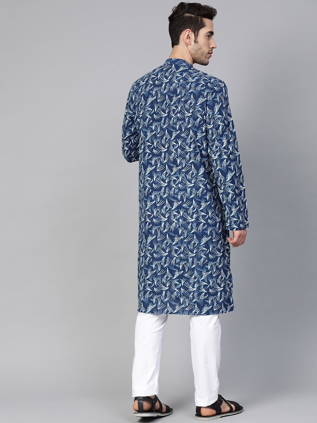 Blue Hand Block Printed straight kurta with Pyjama