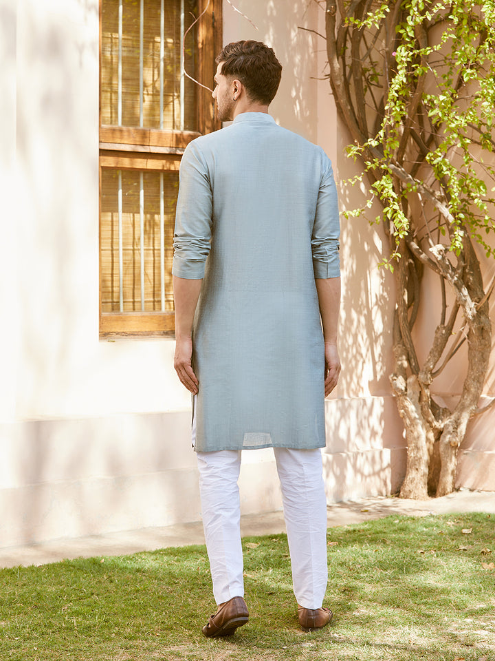 Pintuck Cotton Silk Straight Kurta with Pyjama