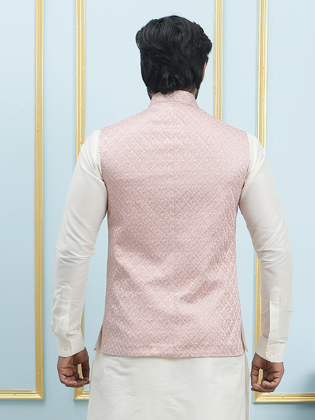 Pure Silk Kurta & Pyjama with Sequins Embroidered Nehru Jacket