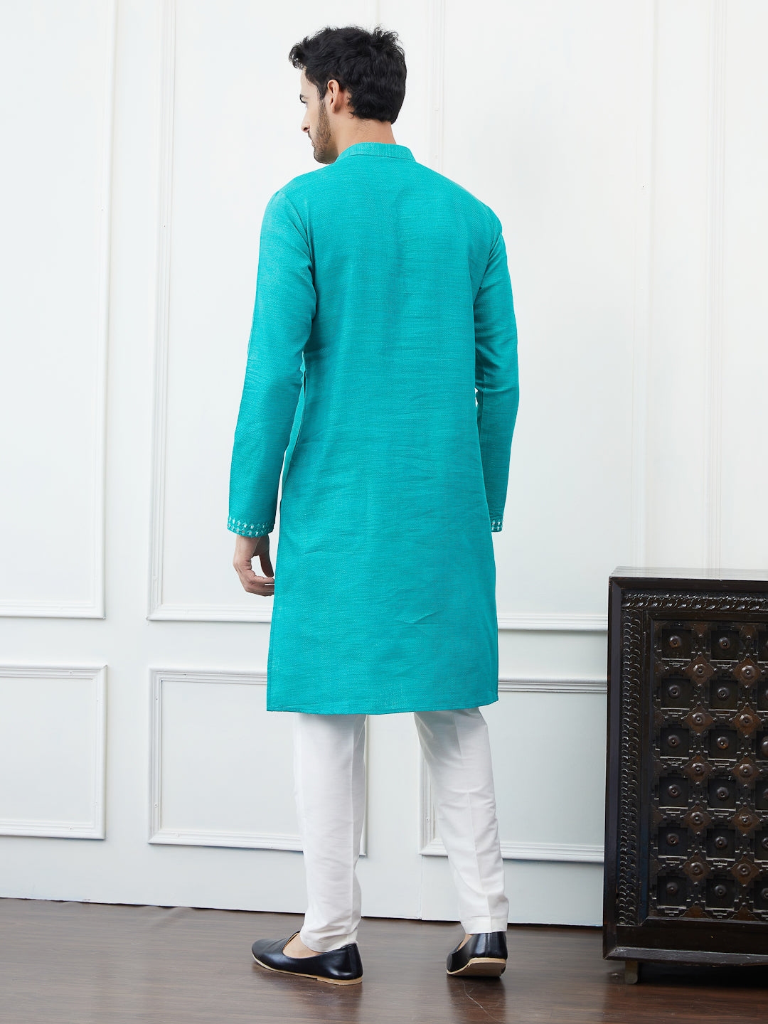 Embroidered Sequin Mirror Worked Pure Cotton Straight Kurta