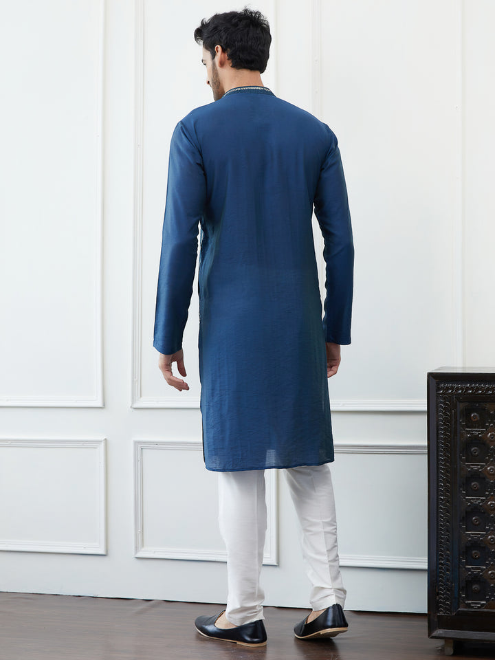 Embroidered Sequin Worked Chanderi Silk Straight Kurta