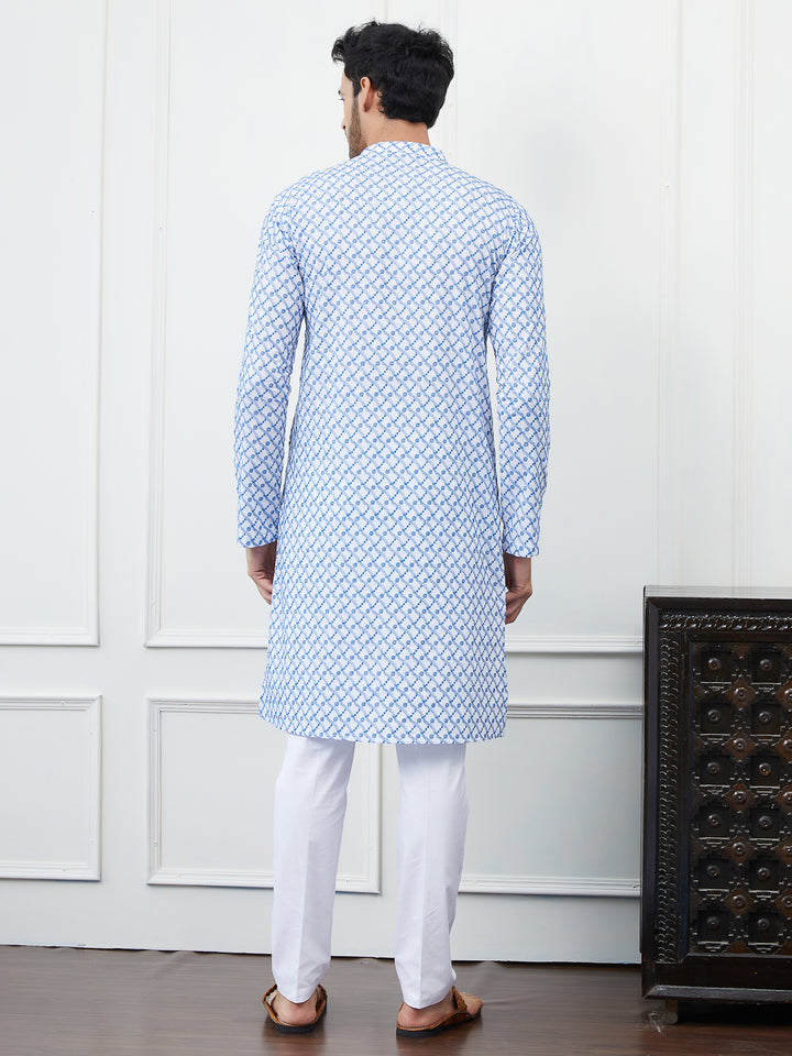 Embroidered Pure Cotton Straight Kurta with Pyjama