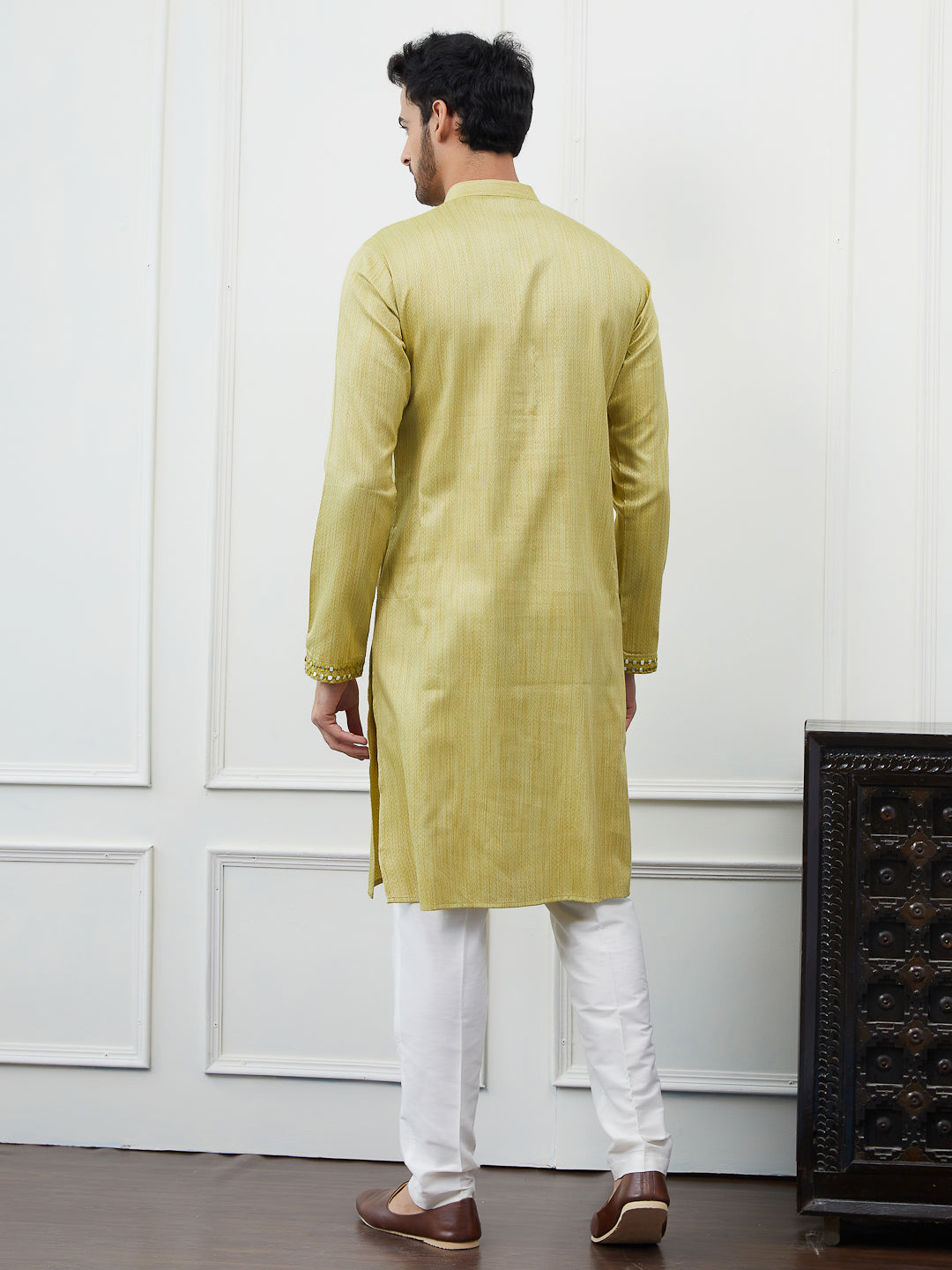 Embroidered Sequin Mirror Worked Pure Cotton Straight Kurta with Pyjama